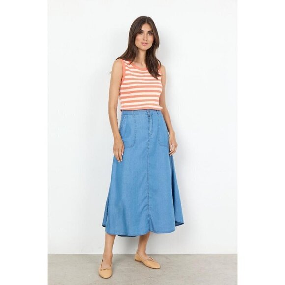 NWT SOYA CONCEPT Djaka 1 Papaya & White Striped & Ribbed Tank Top - Picture 3 of 5